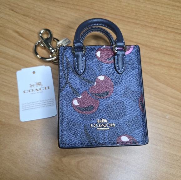 Coach Accessories - Coach Tote Bag Keychain Navy and Pink Mini Cherry
